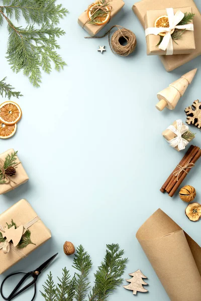 Natal Ano Novo Mock Quadro Com Caixas Presente Decorações Eco — Fotografia de Stock