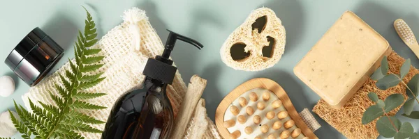 Banner Natural Skin Care Products Zero Waste Eco Friendly Bathroom — Stock Photo, Image