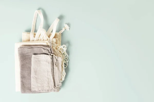 Set Reusable Cotton Eco Bags Responsible Consumption Eco Friendly Concept — Stock Photo, Image