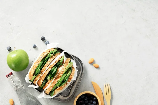 Sano Sándwich Plano Yacía Con Espacio Para Texto Comer Vegano —  Fotos de Stock