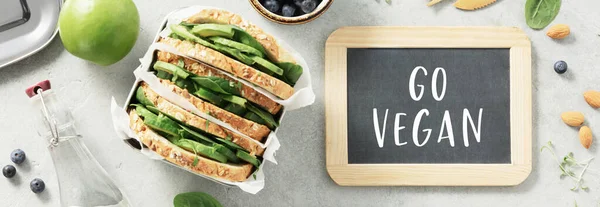 Иди Веганскую Доску Здоровую Сэндвич Квартиру Веганская Еда Экологичная Концепция — стоковое фото