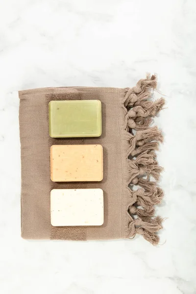 Sustainable Lifestyle Concept Bars Natural Handmade Soap Top View — Stock Photo, Image
