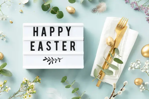 Easter Table Decorations Stylish Easter Brunch Table Setting Lightbox Text ロイヤリティフリーのストック画像