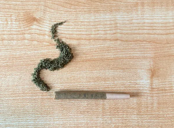 Marihuana Blütenstiel Auf Holztisch Rollen Vorrollen Lose Knospen Form Von Stockfoto