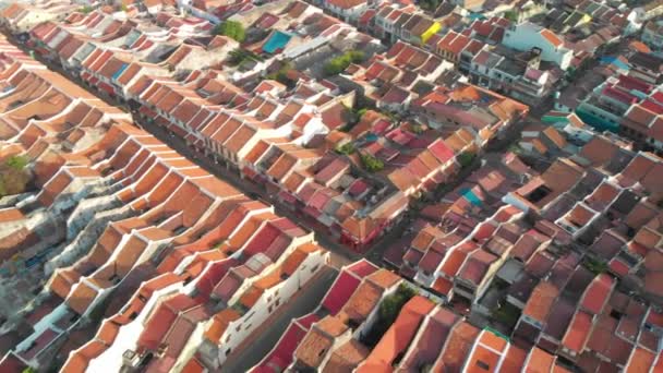 Αεροφωτογραφία Του Malacca Από Drone Μαλαισία Melaka Πολύχρωμα Σπίτια Μια — Αρχείο Βίντεο