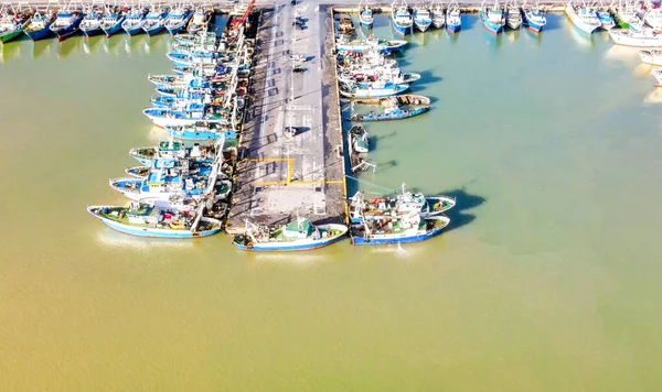 Fishing Boats Port Mazara Del Vallo Sicily Aerial Overhead View — Stockfoto
