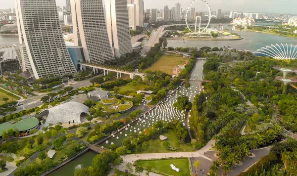 Singapore Januari 3Rd 2020 Drönarens Synvinkel Marina Bay Sands Och — Stockfoto