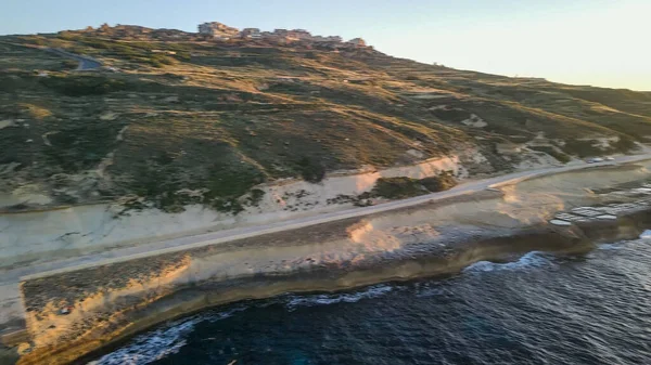 Widok Lotu Ptaka Solnego Gozo Zatoka Xwejni Zachodzie Słońca — Zdjęcie stockowe