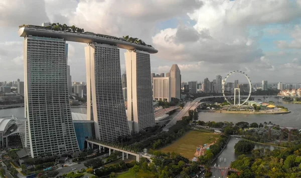 Singapore Styczeń 3Rd 2020 Drone Widok Marina Bay Piaski Panoramę — Zdjęcie stockowe