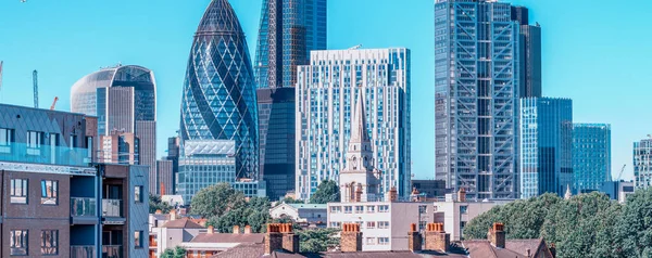 London City Aerial Skyline Summer Morning Business District Skyscrapers — Stock Photo, Image