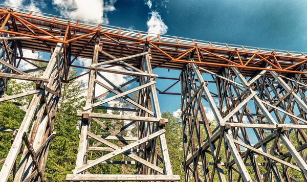 Λεπτομέρεια Της Ξύλινη Σιδηροδρομική Γέφυρα Kinsol Trestle Στο Νησί Βανκούβερ — Φωτογραφία Αρχείου