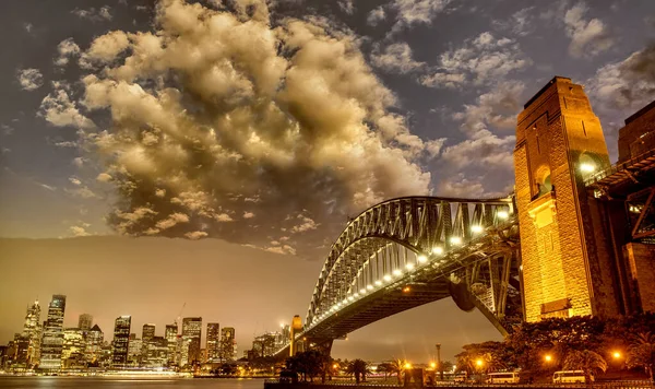 Sydney Harbour Bridge Při Západu Slunce Austrálie — Stock fotografie