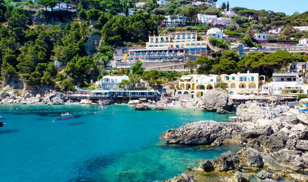 Capri Włochy Czerwca 2021 Widok Lotu Ptaka Plażę Marina Piccola — Zdjęcie stockowe