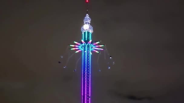 Wien Luftaufnahme Der Nächtlichen Lichter Des Praterparks Vergnügungspark Einem Sommerabend — Stockvideo