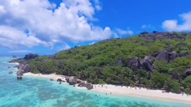 Beautiful Seychelles Beach Digue Aerial View Anse Source Argent — Stock Video
