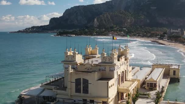Veduta Aerea Della Spiaggia Del Litorale Mondello Sicilia — Video Stock