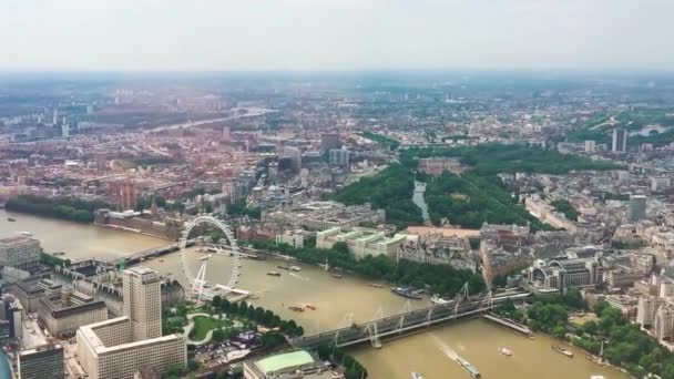 Лондон Великобритания Вид Вертолета Город Темзе Высоты Птичьего Полета — стоковое видео