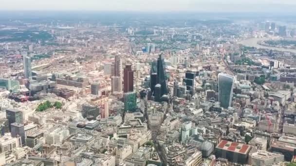 Лондон Великобритания Вид Воздуха Город Финансовый Центр Летающего Вертолета — стоковое видео