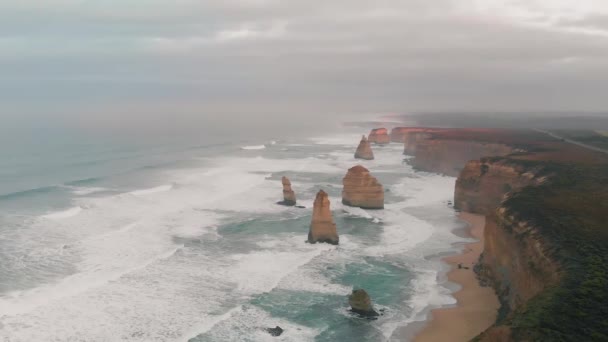 Twelve Apostles Coastline Great Ocean Road Victoria Australia View Drone — Stock Video