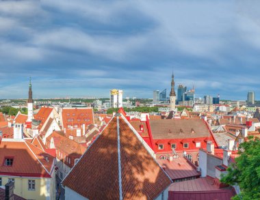 TALLINN, ESTONIA - JULY 15, 2017: Panoramic aerial view of Tallinn from city hill