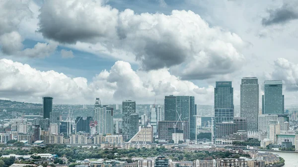 London Großbritannien Luftpanoramablick Auf Moderne Gebäude Canary Wharf Einem Sonnigen — Stockfoto
