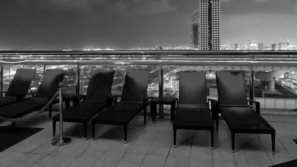 Deckchairs Night Wonderful Terrace City View Tourism Concept — Stock Photo, Image