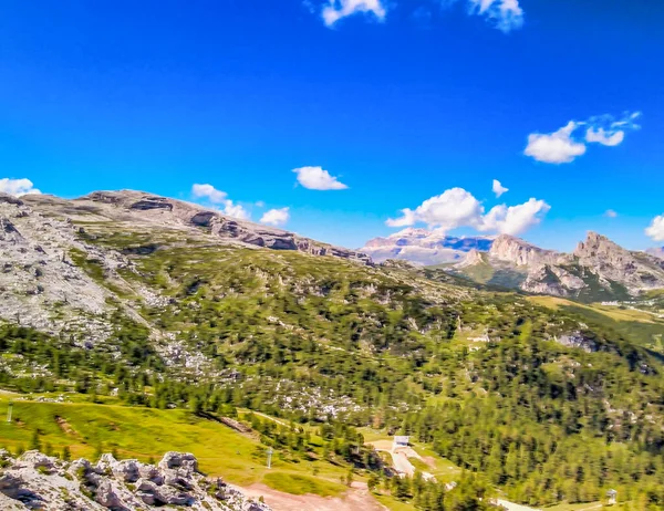 Aerial Panoramic Mountain Landscpae Five Towers Peaks Cinque Torri Dolomite — Stock Photo, Image