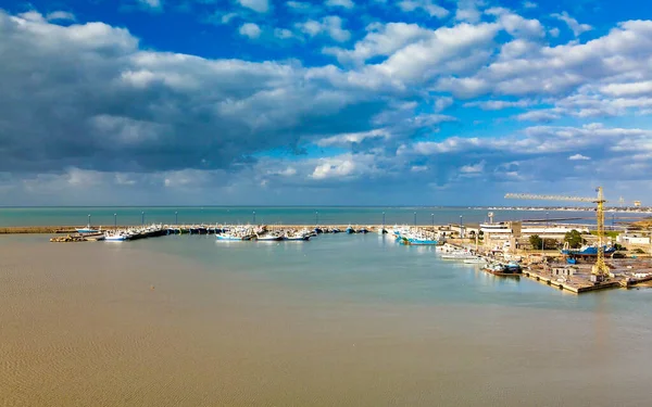 Fishing Boats Port Mazara Del Vallo Sicily Aerial Overhead View — Stockfoto