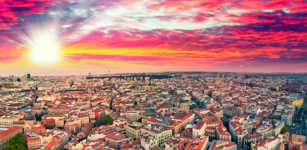 Мадрид Испания Удивительный Панорамный Вид Центр Города Достопримечательности Закате — стоковое фото