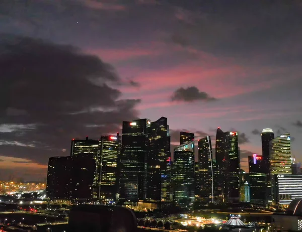 Singapore Antenn Skyline Natten — Stockfoto