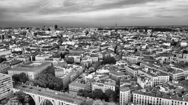 Madryt Hiszpania Widok Powietrza Centrum Miasta Budynki Główne Zabytki Słoneczny — Zdjęcie stockowe