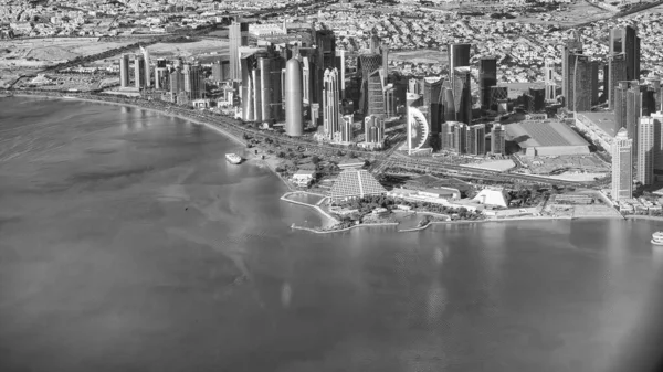 Dohá Katar Prosince 2016 Letecký Pohled Panorama Města Letícího Letadla — Stock fotografie