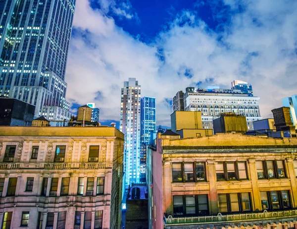 Splendida Vista Notturna Manhattan Grattacieli Vecchi Edifici New York — Foto Stock