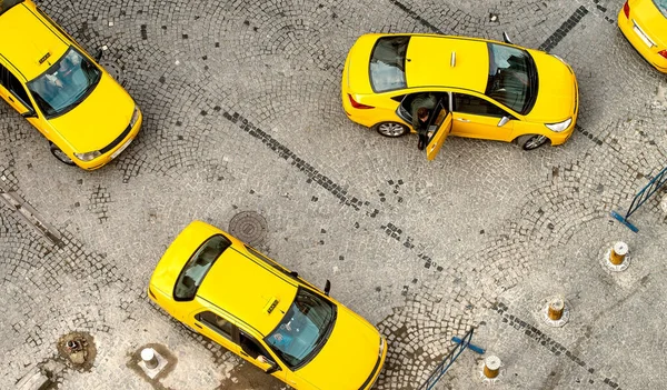 Желтые Городские Налоги Вид Сверху Жёлтые Такси — стоковое фото