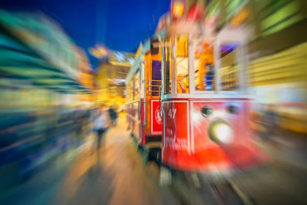 Istanbul Turkije Oktober 2014 Rode Tram Nachts Istiklal Caddesi — Stockfoto