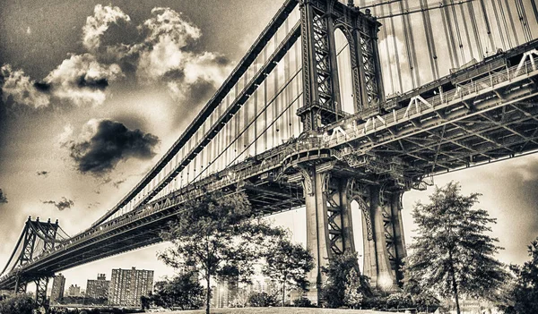 Чудові Кольори Мангеттенського Мосту Заході Сонця Нью Йорк — стокове фото