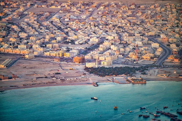 Byggnader Utkanten Doha Från Flygplanet Gryningen — Stockfoto