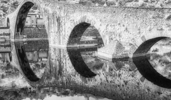 Лукка Мост Дьявола Черно Белая Архитектура Растительность — стоковое фото