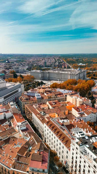Madrid Španělsko Letecký Pohled Centrum Města Budovy Hlavní Památky Slunečného — Stock fotografie