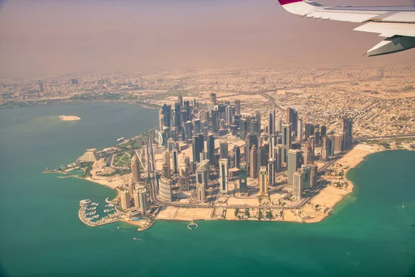 Doha Qatar September 2018 Flygfoto Över Stadens Skyline Från Ett — Stockfoto