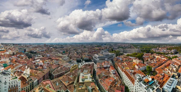Increíble Vista Aérea Panorámica Del Centro Ciudad Monumentos Atardecer Madrid —  Fotos de Stock