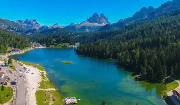 Misurina Alpi Italiane Veduta Aerea Del Bellissimo Lago Delle Montagne — Foto Stock