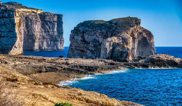 Vue Aérienne Baie Dwejra Gozo Par Une Belle Journée Ensoleillée — Photo