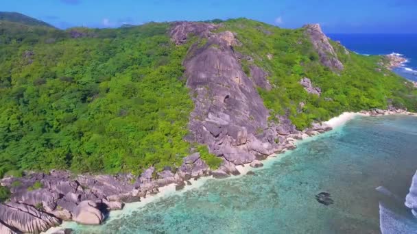 Диг Сейшельские Острова Вид Воздуха Удивительный Тропический Пляж Солнечный День — стоковое видео