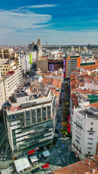 マドリード スペイン 2022年10月29日 市内中心部の空中ビュー 晴れた日の建物や主要なランドマーク — ストック写真