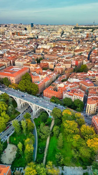 Madrid Spanien Flygfoto Över Centrum Byggnader Och Viktiga Sevärdheter Solig — Stockfoto