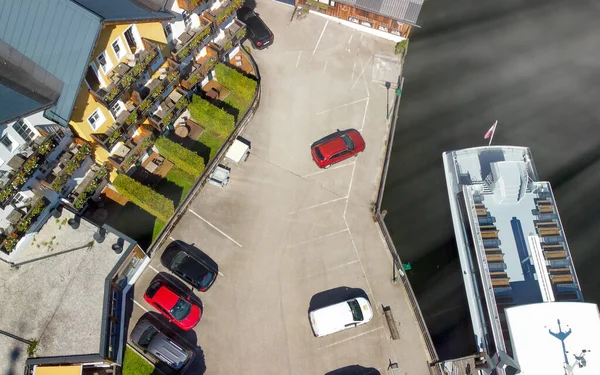 Hallstatt Österreich Luftaufnahme Des Parkplatzes Schönen See Der Sommersaison — Stockfoto