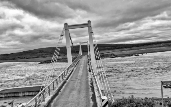 Aerial View River Bridge Iceland Overcast Summer Day — Stock Photo, Image