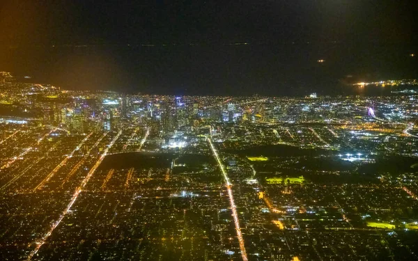 Vue Aérienne Nuit Melbourne Depuis Avion Atterrissage Australie — Photo