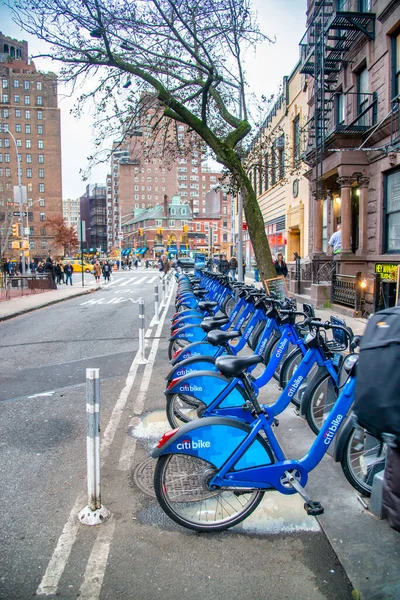 Nueva York Diciembre 2018 Estación Alquiler Bicicletas Citi Manhattan Con — Foto de Stock
